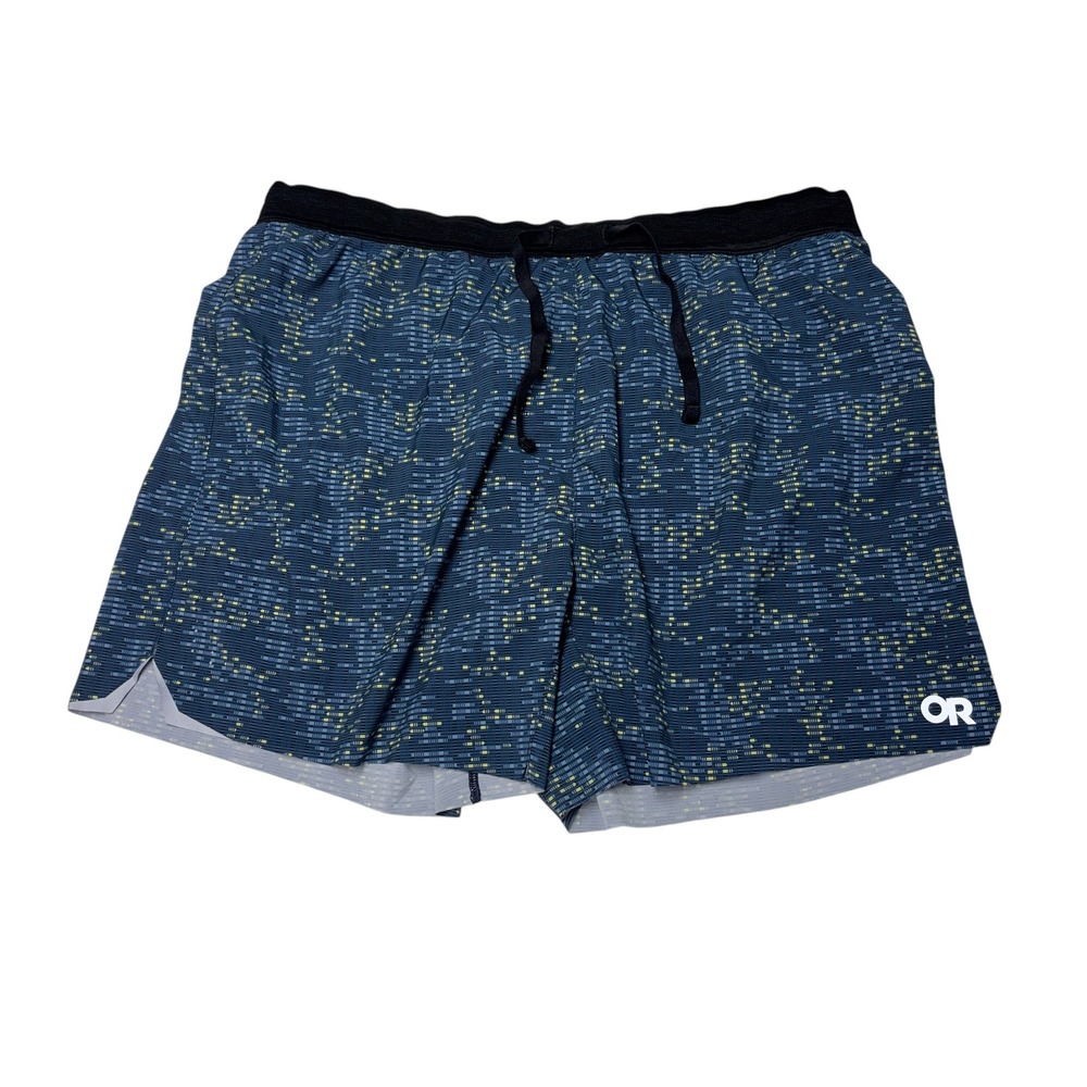 Outdoor Research Mens L W32 L5 Blue Yellow Digital Grid Running Shorts